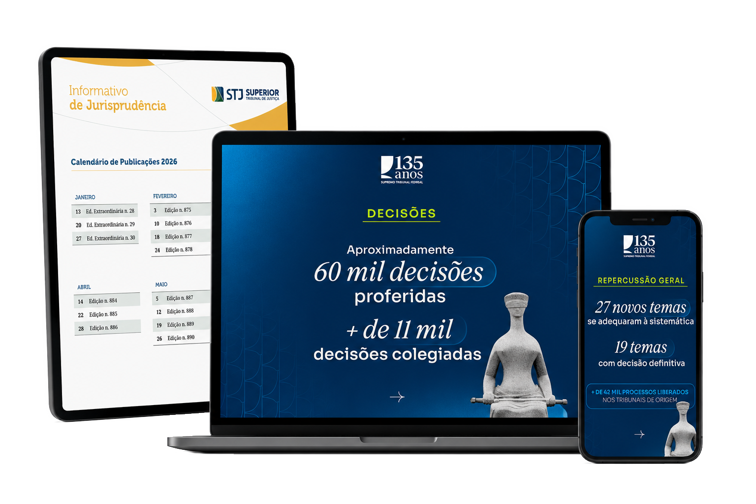 Mockup com materiais de atualização do STF e STJ